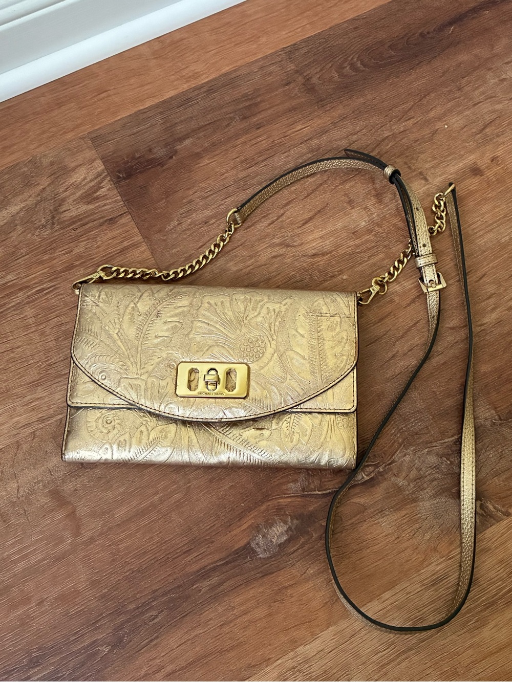 Michael Kors Metallic Embossed Leather Clutch Crossbody
